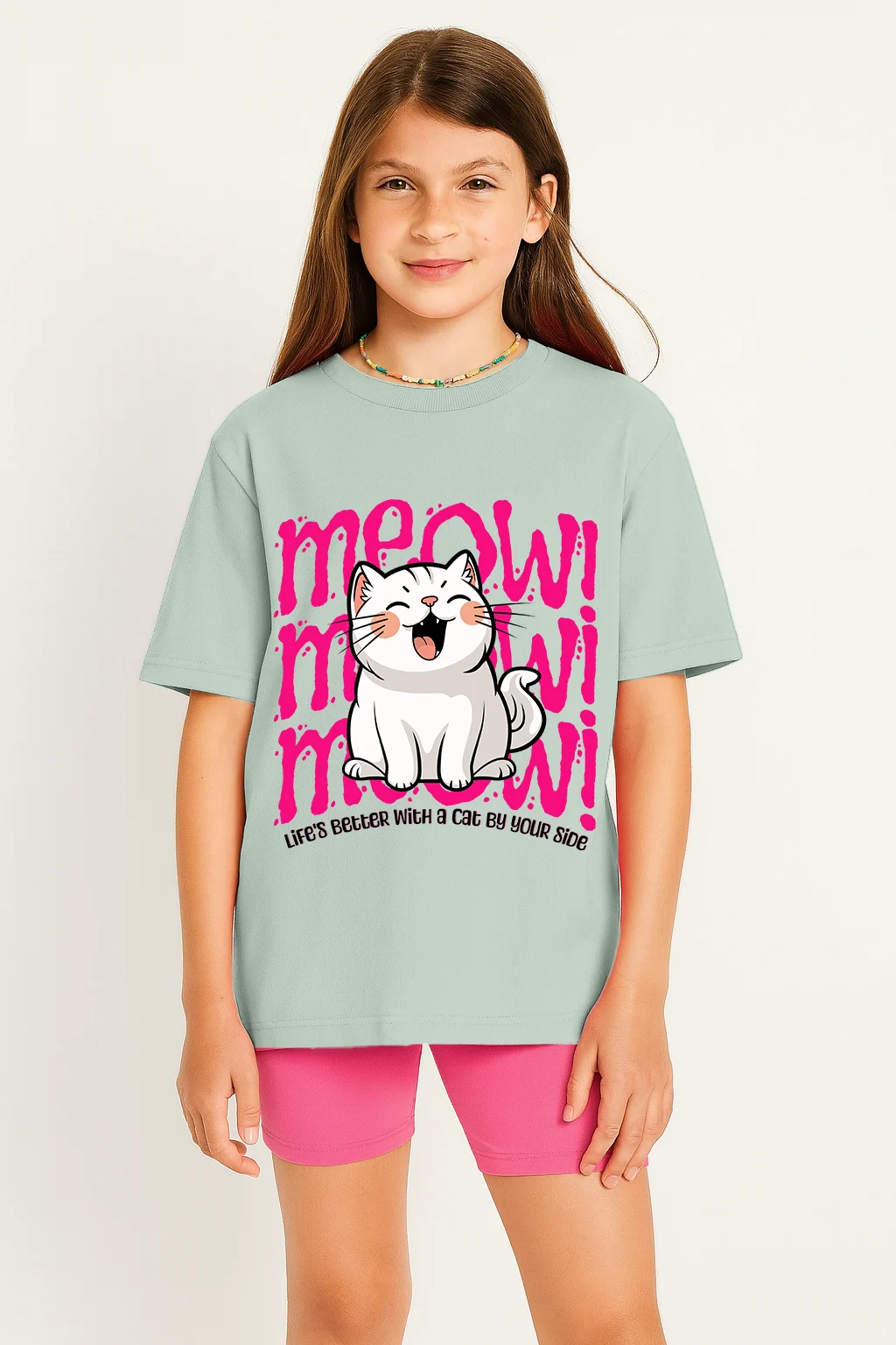 Meow Cats Quote T-Shirt Design Template MacaronGreen