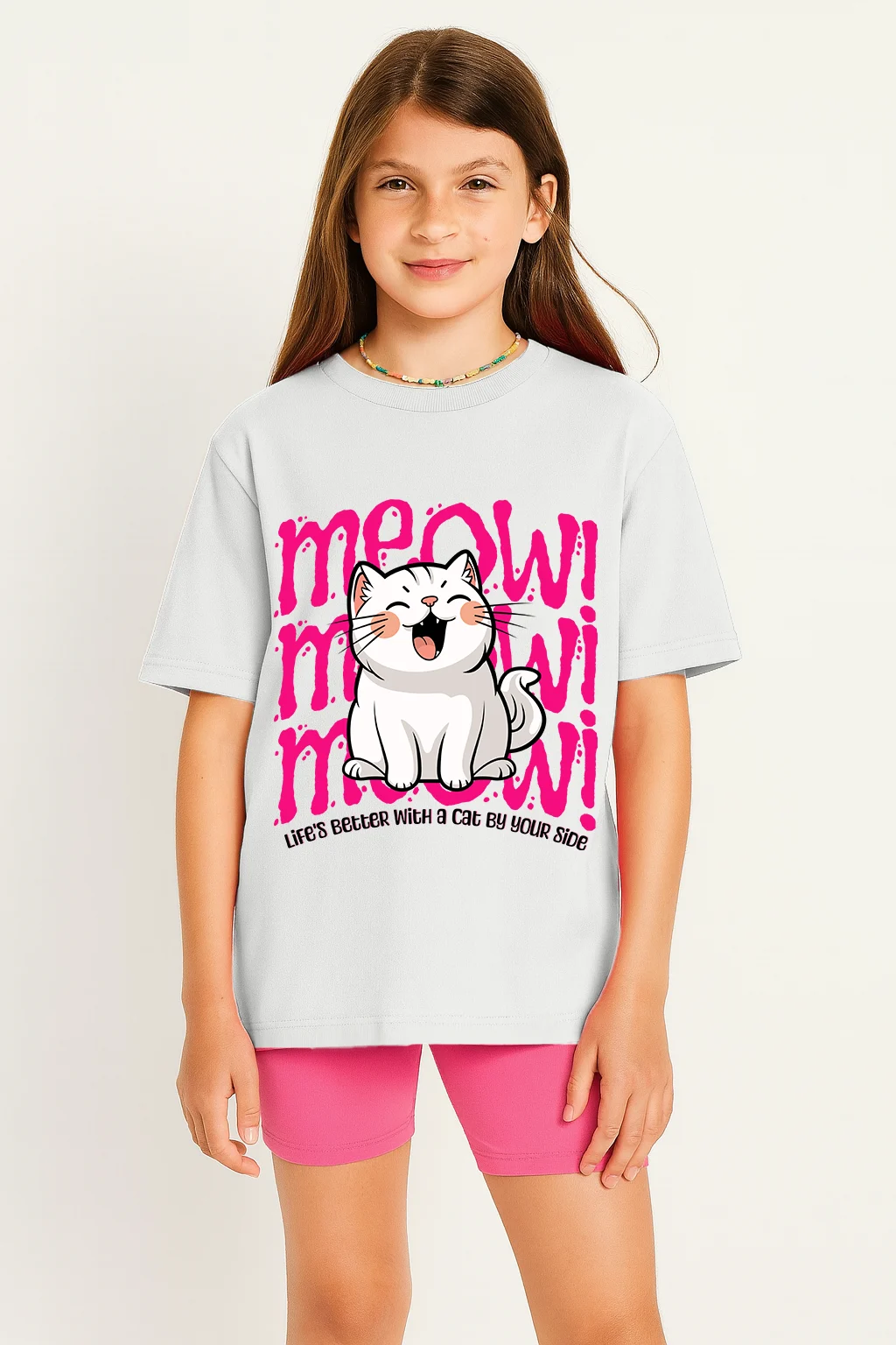 Meow Cats Quote T-Shirt Design Template White